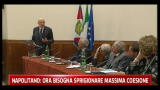 Napolitano, ora bisogna sprigionare massima coesione