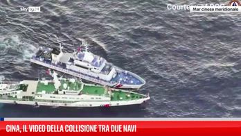 Cina, il video della collisione tra due navi