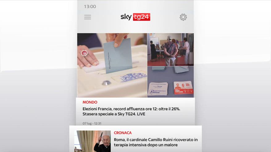 I titoli di Sky Tg24 del 7 luglio, edizione delle 13
