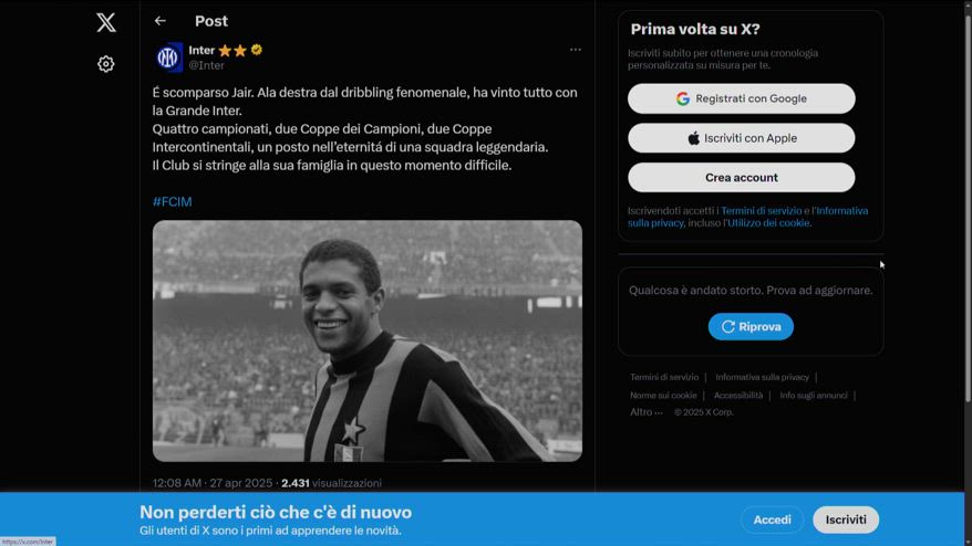 E' morto Jair, protagonista della "Grande Inter"