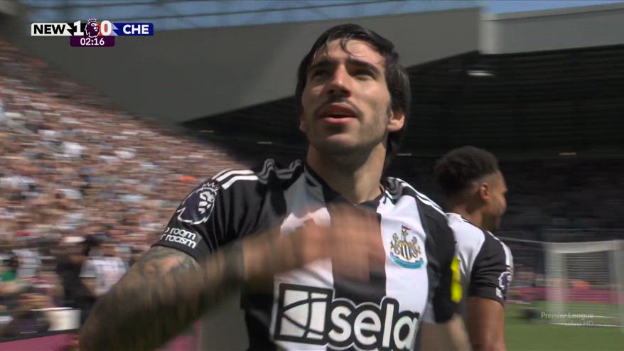 Il gol di Tonali in Newcastle-Chelsea 2-0