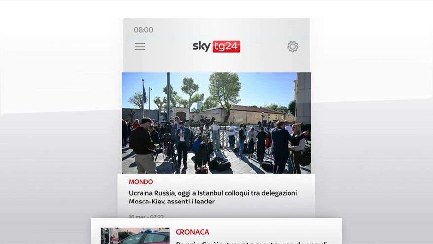 I titoli di Sky TG24 del 16 maggio, edizione delle 8