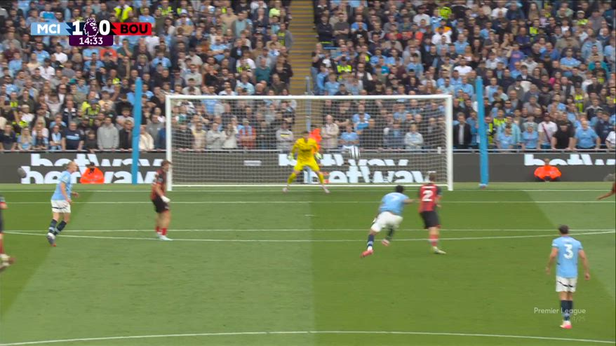 Manchester City, il gol incredibile di Marmoush al 14'
