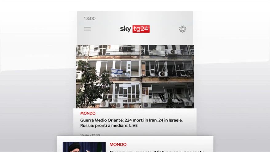I titoli di Sky TG24 del 16 giugno, edizione delle 13