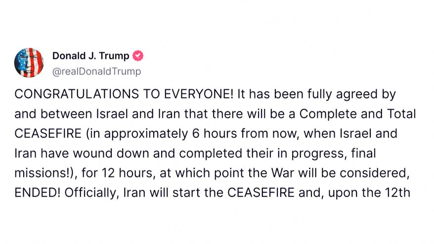Trump annuncia il cessate il fuoco tra Iran e Israele