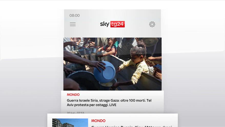 I titoli di Sky TG24 del 20 luglio, edizione delle 8