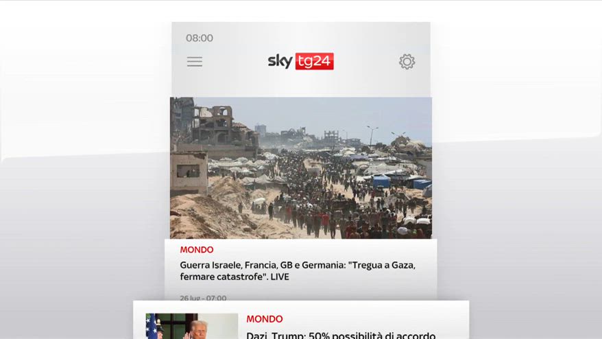 I titoli di Sky TG24 del 26 luglio: edizione delle 8