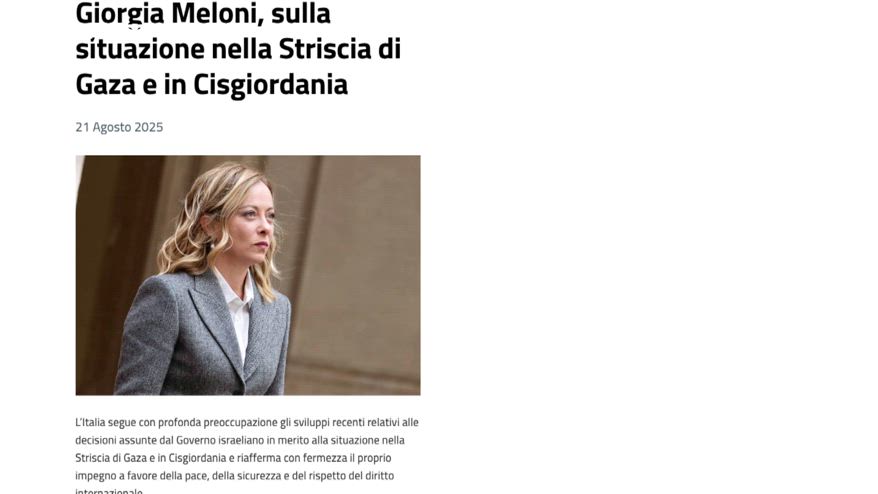 Meloni condanna scelta Netanyahu in Cisgiordania
