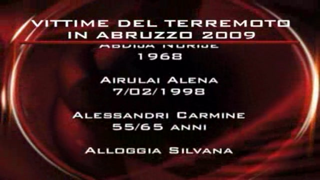 Abruzzo, i nomi delle vittime del terremoto