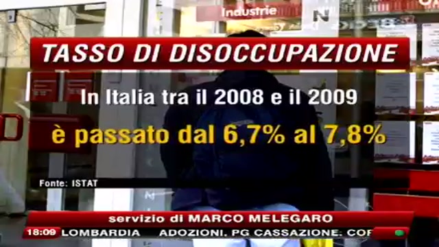 Tasso di disocccupazione, nel 2009 è passato dal 6,7% al 7,8%