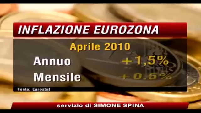 Eurostat, inflazione Eurozona ad aprile +0,5% mensile
