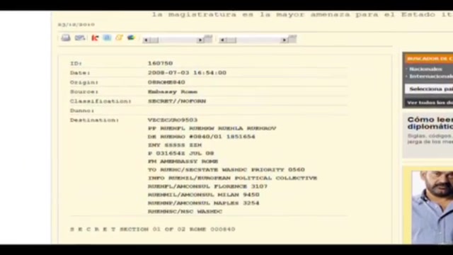 Wikileaks, Spogli: Berlusconi rischia il governo