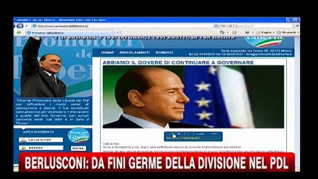 Berlusconi: da Fini il germe della divisione nel PDL