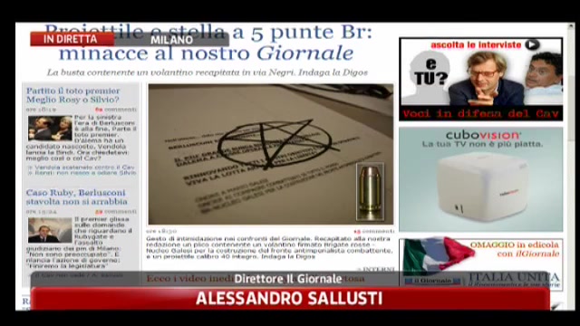 Proiettile e minacce BR a Il Giornale con riferimento a Berlusconi