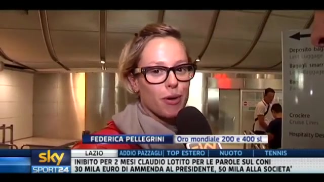 Nuoto, la Pellegrini torna in Italia dopo i due ori mondiali