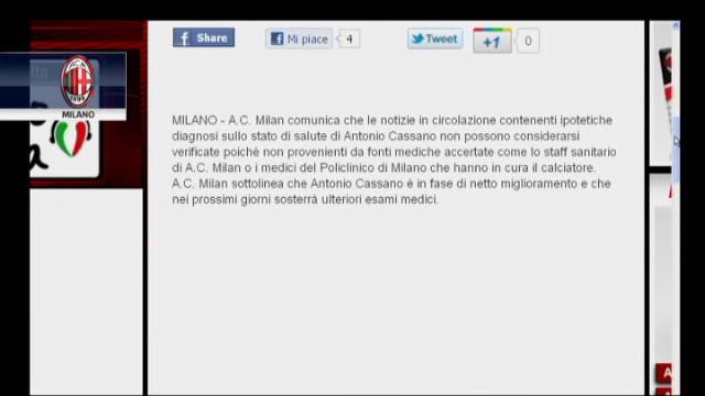 Malore Cassano, il Milan: "Ipotesi non verificate"