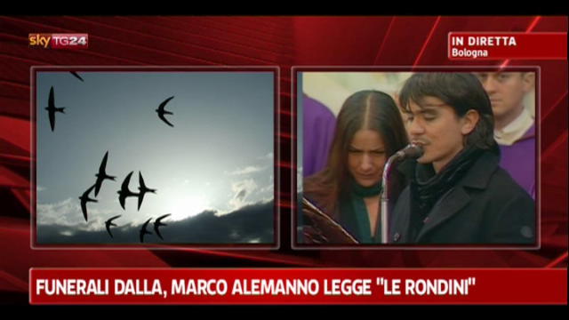 Funerali Dalla, Marco Alemanno legge "Le rondini"