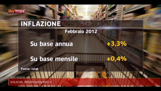 Istat, +3,3% annuo l'inflazione a febbraio