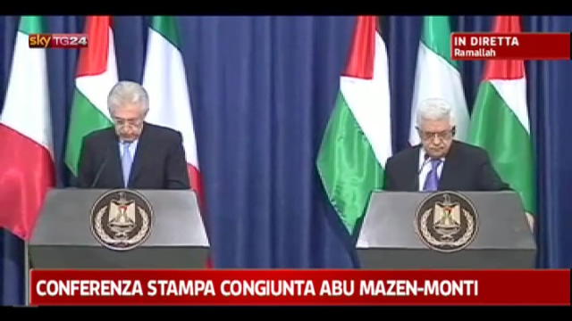 Monti: questione palestinese va risolta al più presto