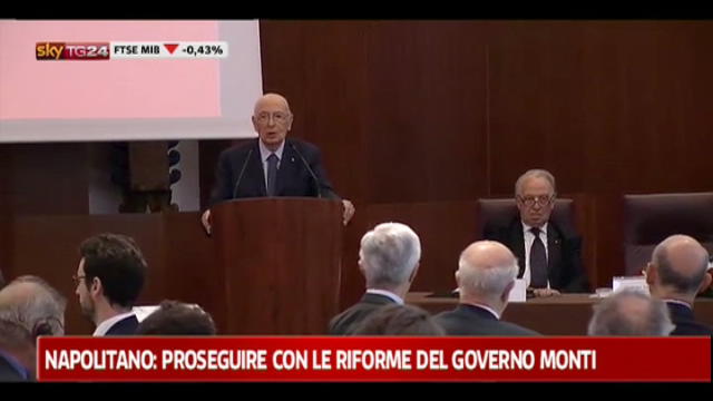 Napolitano: proseguire con le riforme del governo Monti