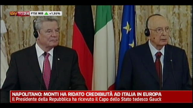 Napolitano: Monti ha ridato credibilità ad Italia in Europa