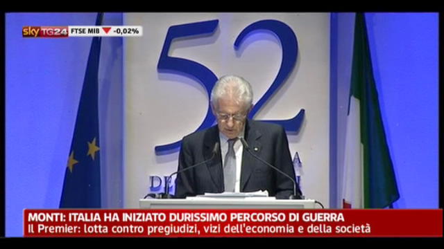 Monti: Italia ha iniziato durissimo percorso di guerra