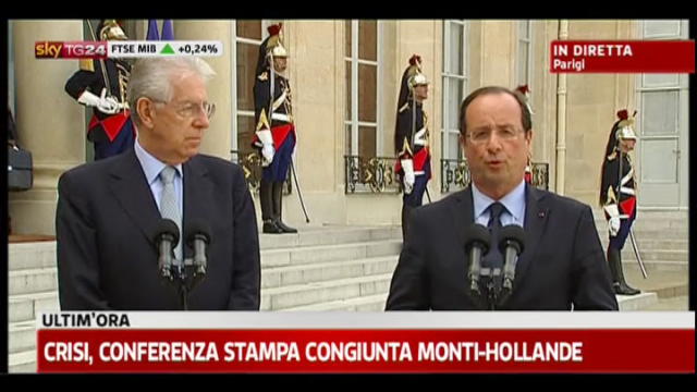 Crisi, conferenza stampa congiunta Monti-Hollande