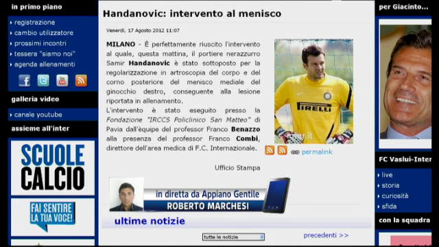 Inter, operazione al ginocchio per Handanovic