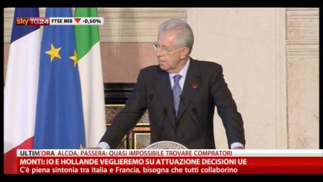 Monti: io e Hollande veglieremo su attuazione decisioni UE