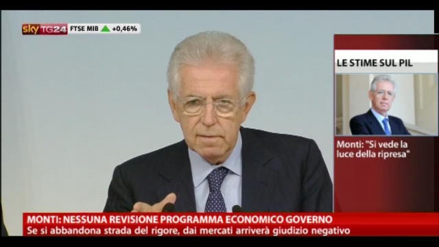 Monti: nessuna revisione programma economico Governo