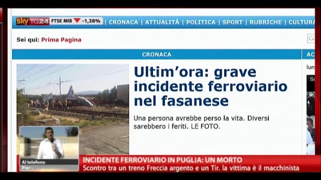 Incidente ferroviario in Puglia: un morto