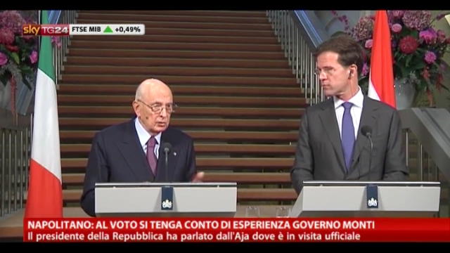Napolitano: al voto si tenga conto di governo Monti