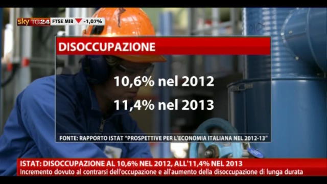 Istat: disoccupazione al 10,6% nel 2012, all'11,4% nel 2013