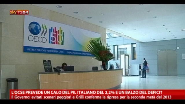 L'Ocse prevede calo Pil italiano del 2,2% e balzo deficit
