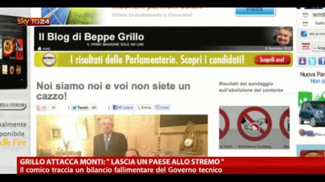 Grillo attacca Monti: "Lascia un paese allo stremo"