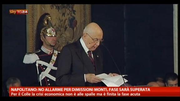 Napolitano: no allarme dimissioni Monti, fase sarà superata