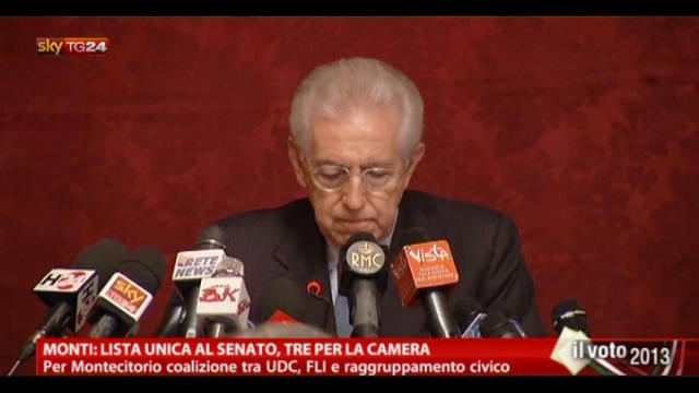 Monti: lista unica al Senato, tre per la Camera