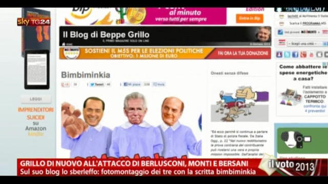 Grillo all'attacco di Berlusconi, Monti e Bersani