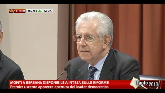 Monti a Bersani: disponibile a intesa sulle riforme