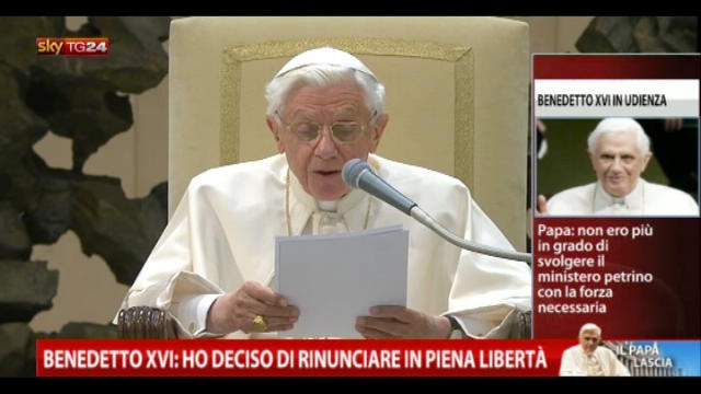 Benedetto XVI: ho deciso di rinunciare in piena libertà