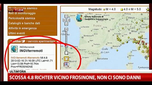 Scossa di 4.8 vicino a Frosinone, al telefono Bruno Levanti