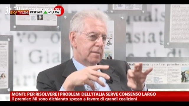 Monti: per risolvere problemi in Italia serve largo consenso