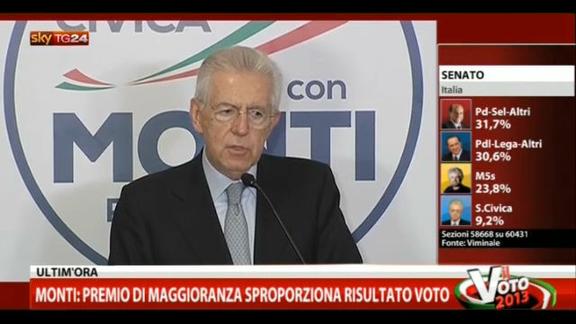 Monti: "Premio maggioranza sproporziona risultati del voto"