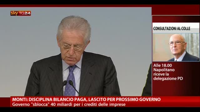 Monti:disciplina bilancio paga, lascito per prossimo governo