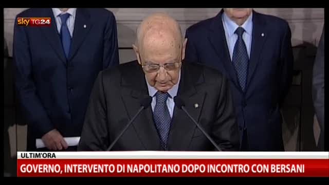 Governo, intervento di Napolitano dopo incontro con Bersani