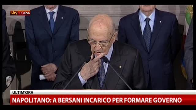 Napolitano: incarico a Bersani per verificare maggioranza