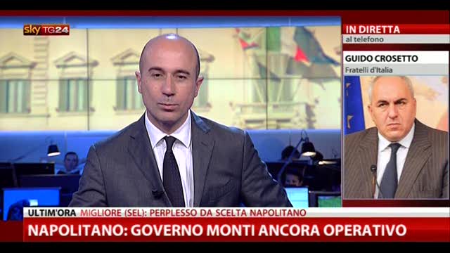 Scelta Napolitano: reazioni Fratelli d'Italia,parla Crosetto