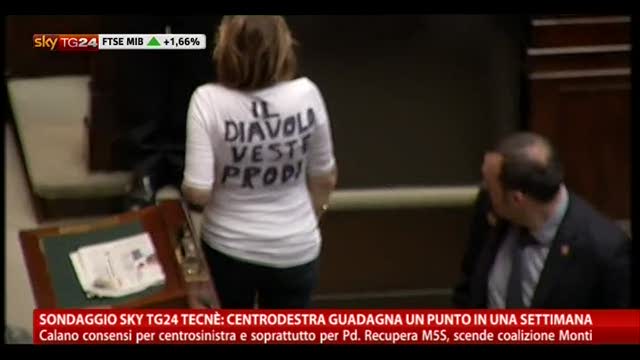 Mussolini sfoggia maglietta "Diavolo veste Prodi"