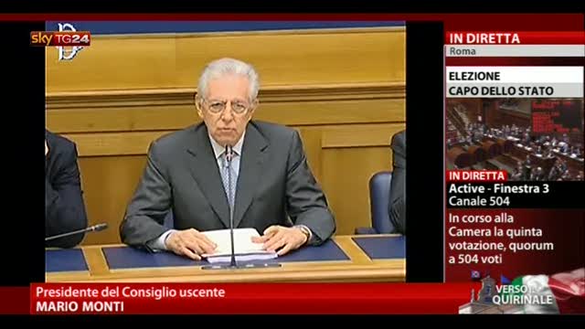 Elezioni Capo Stato, Monti: "Sosteniamo la Cancellieri"