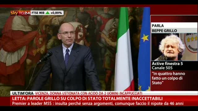 Letta: "Parole Grillo su colpo di Stato inaccettabili"